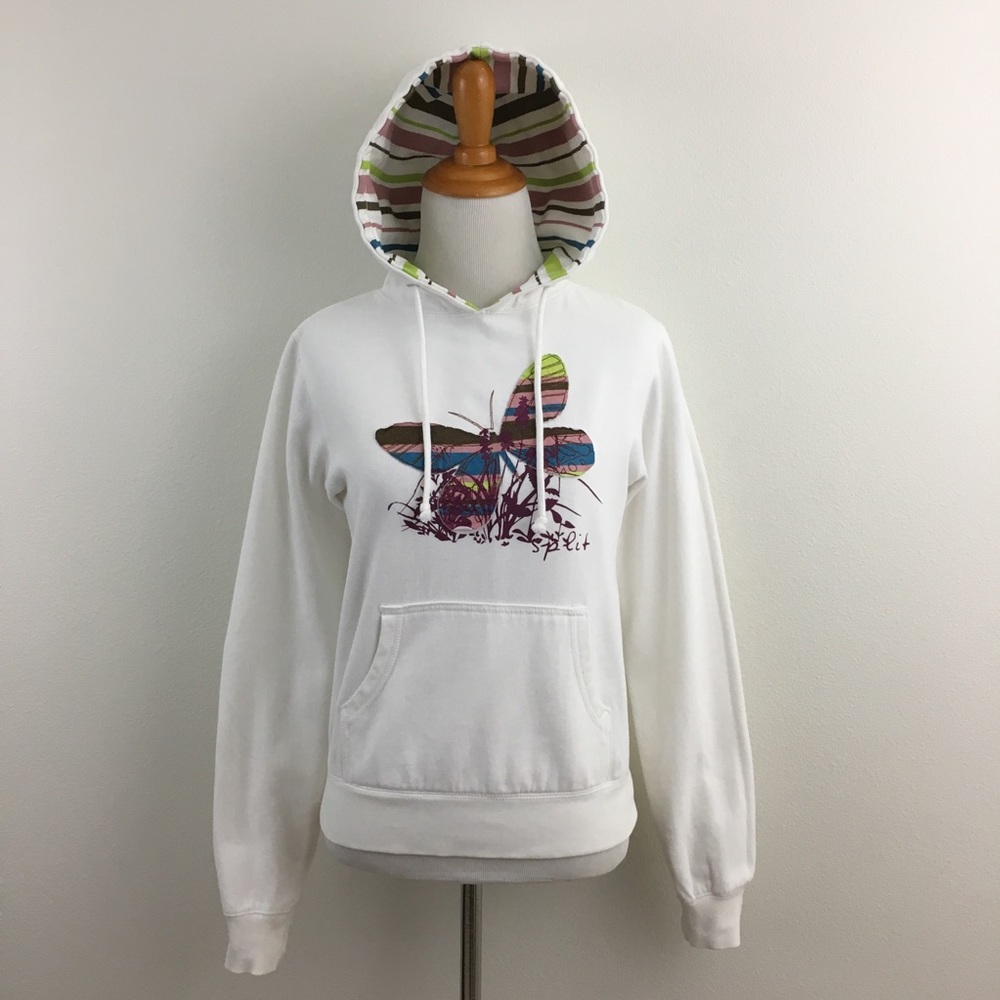 🔴 Split | Appliquéd Butterfly White Hoodie